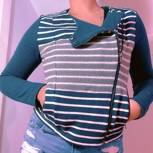 lou and grey striped moto jacket (S) blue/gray